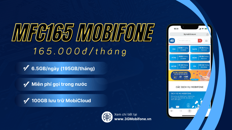 Đăng ký gói cước MFC165 Mobifone rinh combo ưu đãi