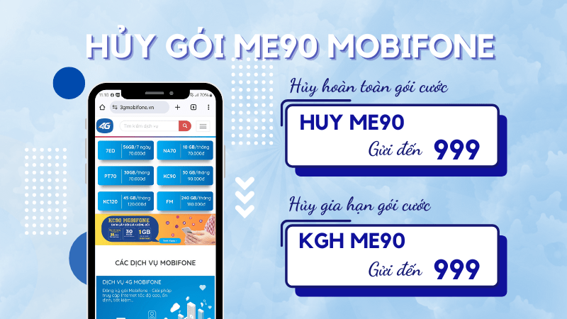 Hủy gói cước ME90 Mobifone đơn giản bằng tin nhắn